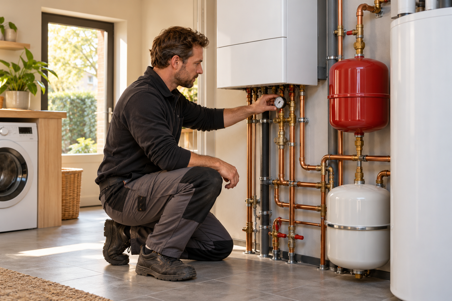 Installatiemonteur bij een verwarmingsinstallatie